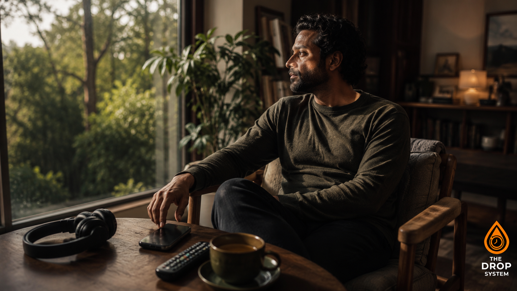 Why quiet feels uncomfortable as a person sits in a calm room while resisting the urge to reach for nearby digital stimulation